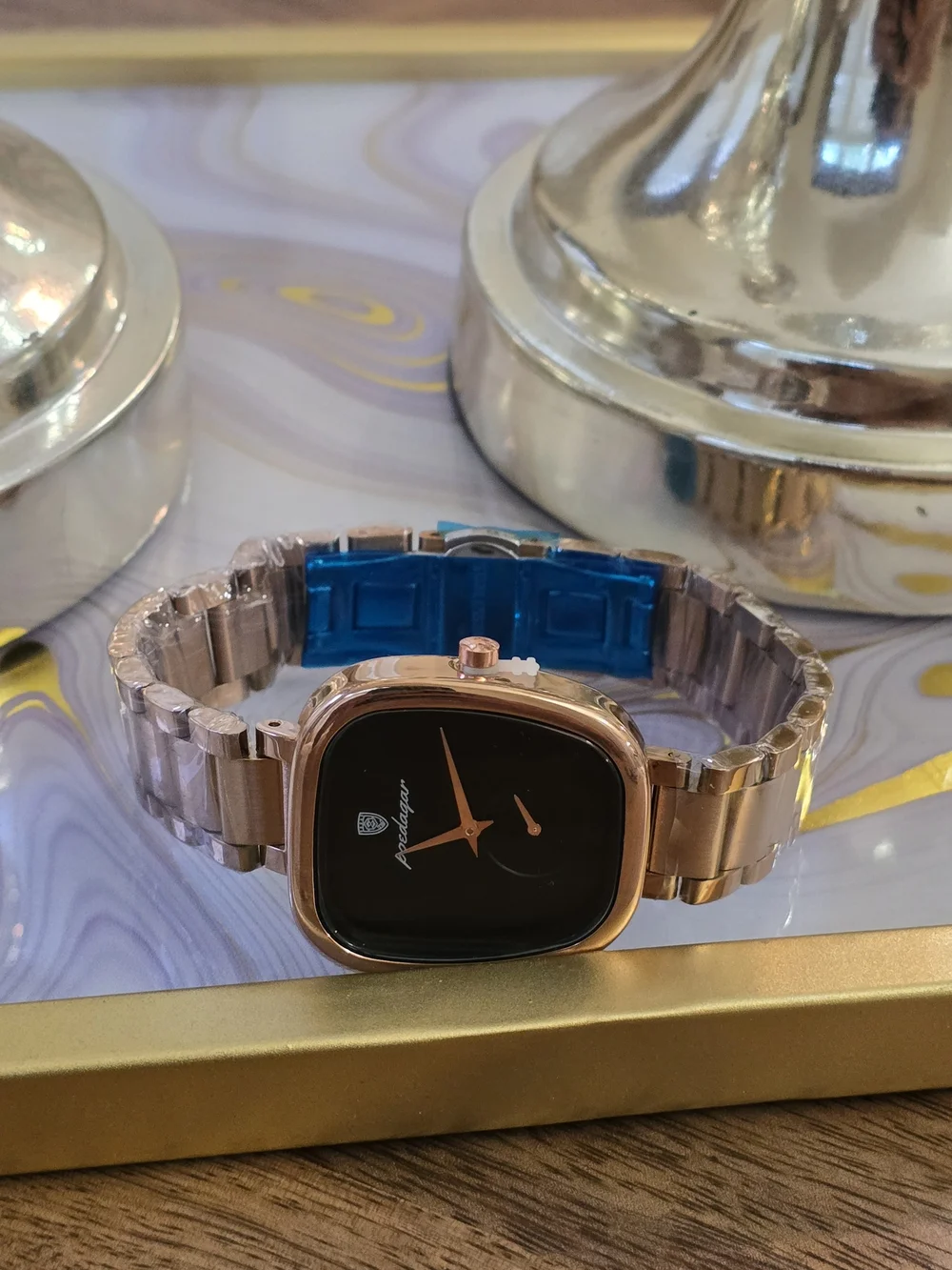 Predagar Rose Gold Bracelet Watch with Black Dial